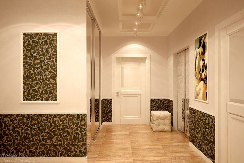 Интерьер классической прихожей дополняют однотонные обои Интерьер классической прихожей дополняют однотонные обои